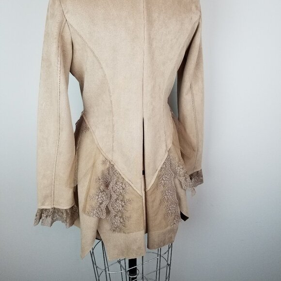 Venus Coco Faux Suede & Lace Asymmetrical Hem Shirt / Jacket Size Small - Picture 6 of 12